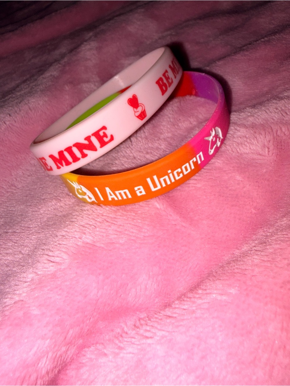Set of 2 Silicone Message Wristbands - White & Orange/Pink